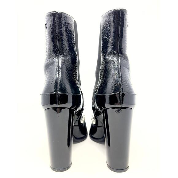 Chanel Boots CC LOGO Pearl Black Leather Mid Calf Chelsea Platform Heel Shoes 39 - Picture 7 of 11